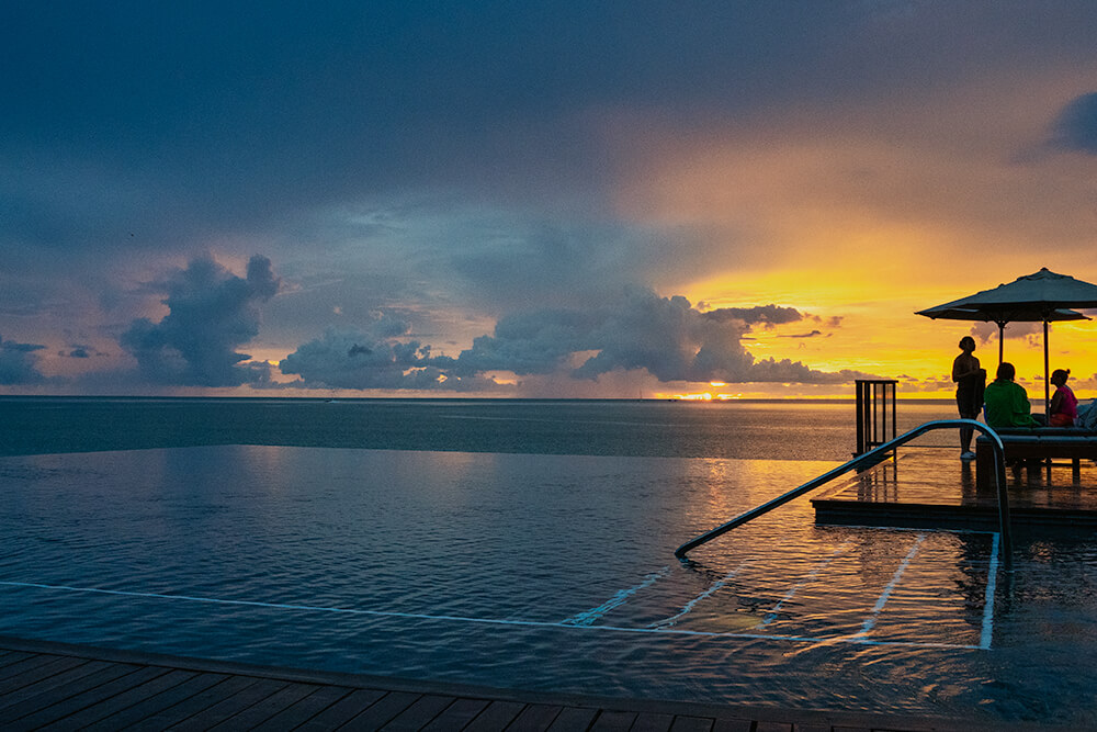 sunset from pool in The Ritz-Carlton Langkawi