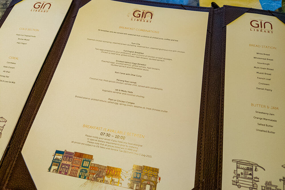 breakfast at the gin library in courtyard by marriott penang