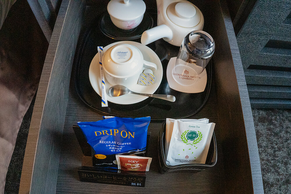 coffee and tea set in shiroyama hotel kagoshima