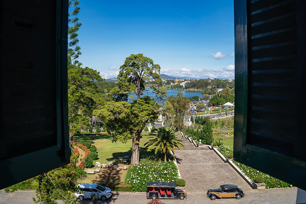 view from luxury room in dalat palace heritage hotel